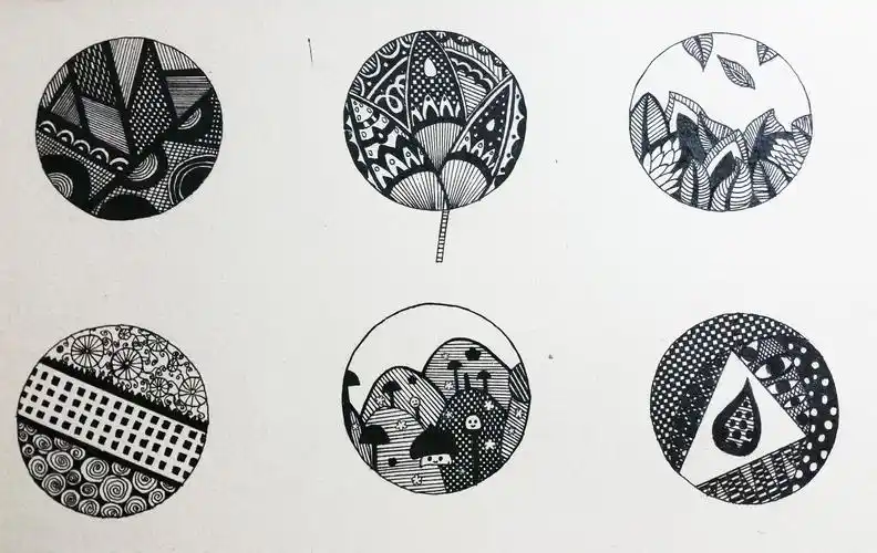 圆形黑白画创作