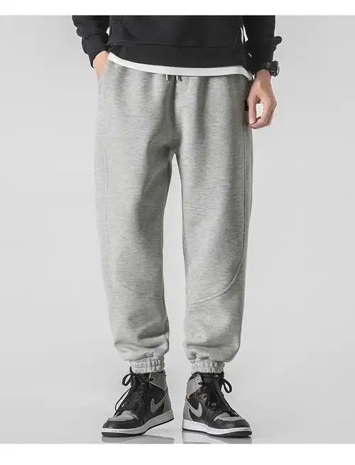 woodsoon灰色卫裤男春季新款简约潮流宽松棉裤子男秋冬加绒束脚运动裤