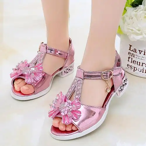 女童公主凉鞋高跟鞋夏季儿童鞋小孩穿的-岁女孩子蝴蝶结十