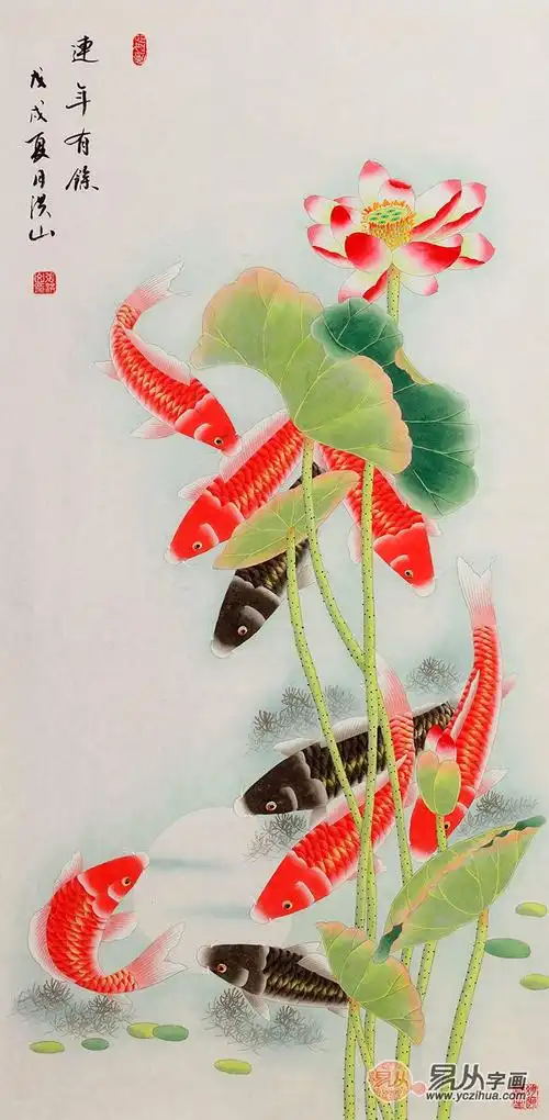 易从网)九鱼图,鱼于五行属水,水能生财,亦能聚财,是故九鱼聚财