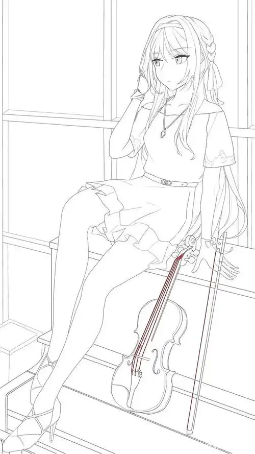 二次元动漫女生涂色线稿