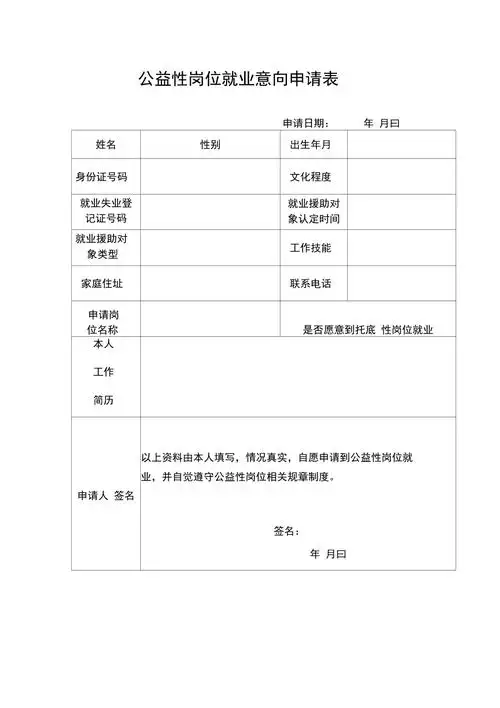 公益性岗位就业意向申请表