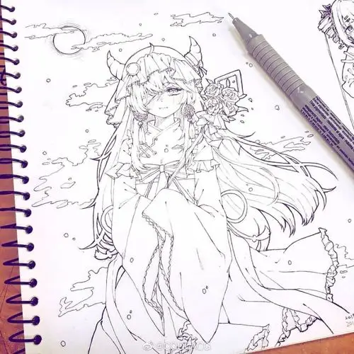 人物黑白动漫素材插画绘画线稿手绘女生男生长发短发转载