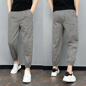 格子休闲裤男士秋冬千鸟格束脚九分裤网红潮牌炸街运动宽松哈伦裤