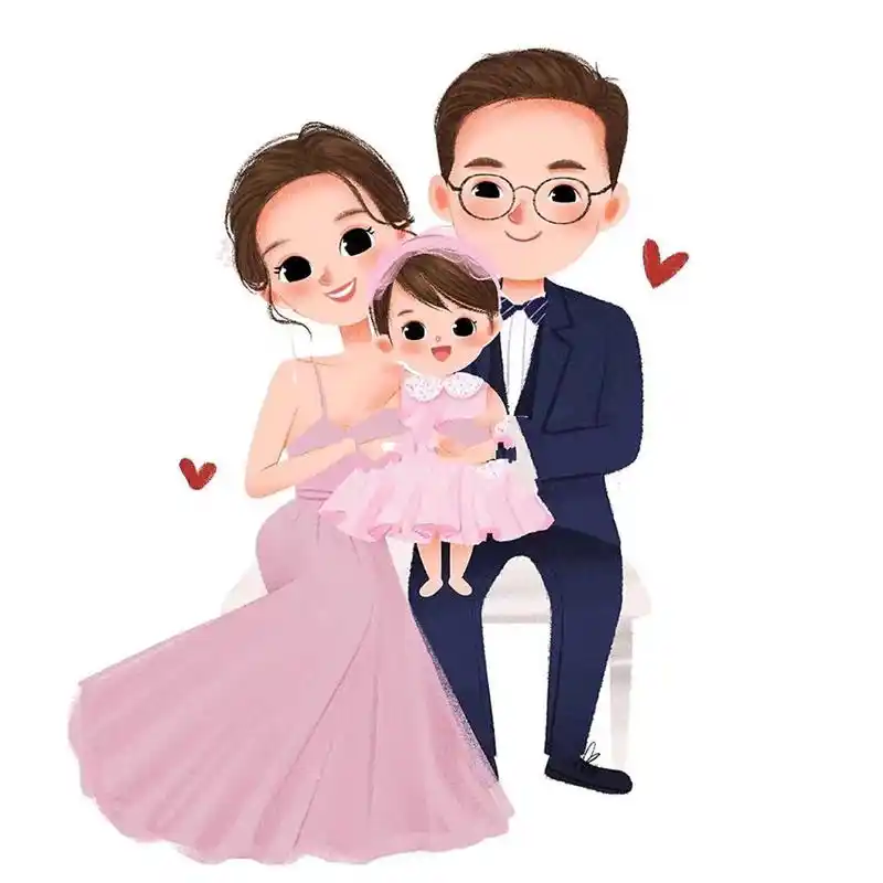 原创手绘|亲子头像|一家三口 在这个普普通通的小城 爱一个普普通通的