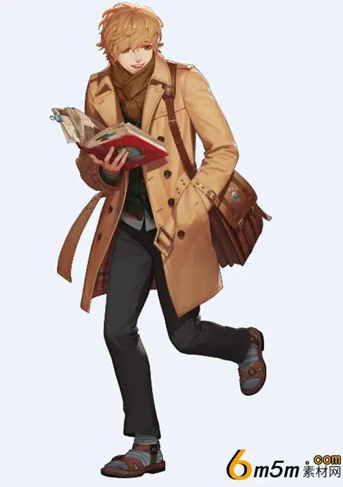棕色短发的风衣少年漫画角色原画分享