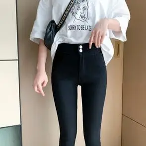 春秋高腰打底裤女休闲裤显瘦小黑裤魔术裤紧身九分铅笔裤加大码