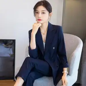 蓝色西装套装女秋季高端气质女神范职业正装酒店经理面试西服外套