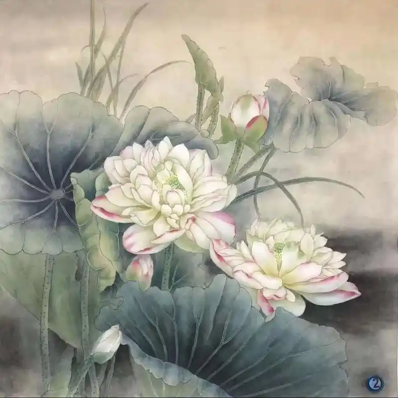 四尺斗方工笔荷花 - 抖音