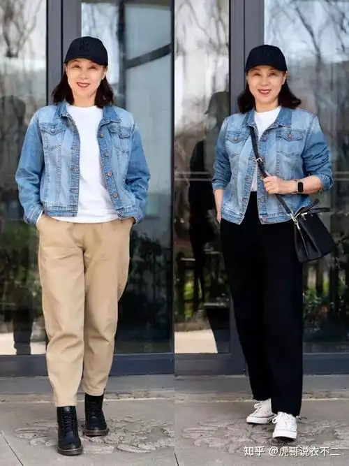 牛仔衣帆布鞋牛仔衣短靴才是春季60微胖女人该有的打扮