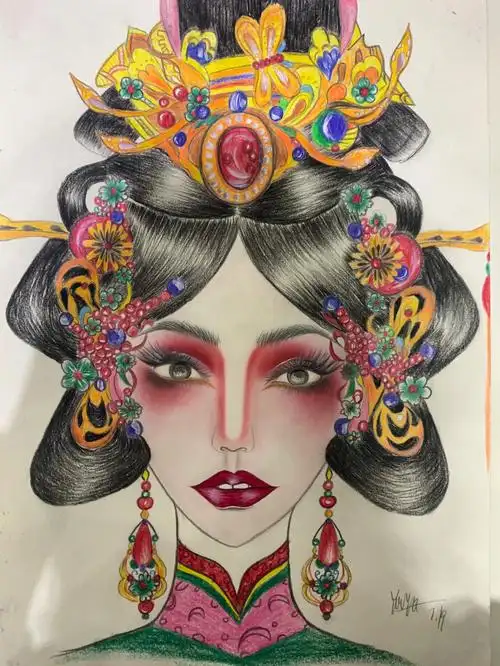 创意妆容  #纸妆美人图  #美人图  #彩铅美人图  #化妆绘画美人图