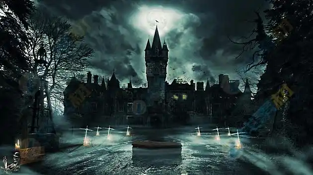 黑暗中阴森恐怖城堡高清图片下载