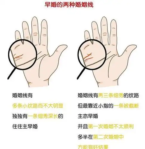 婚姻线出现明显2条细纹的人,一生会婚姻幸福,催财的可能性最大,人前