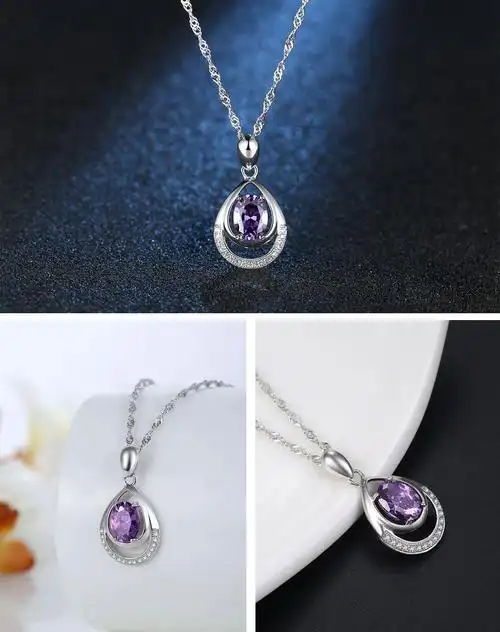 s925银紫色水滴吊坠(附送银链)