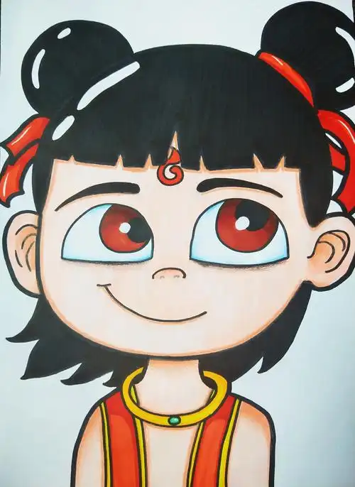 水彩笔儿童画 哪吒