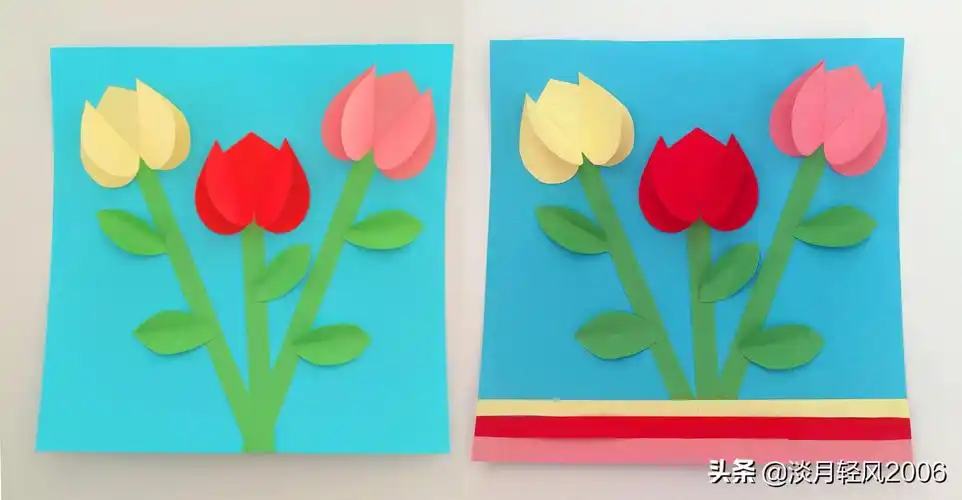 幼儿园亲子手工,一学就会的简单贴画教程,用心形贴的花儿