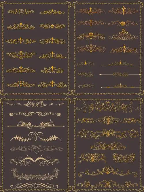 素材分享欧式花纹花边金色渐变古典婚礼证