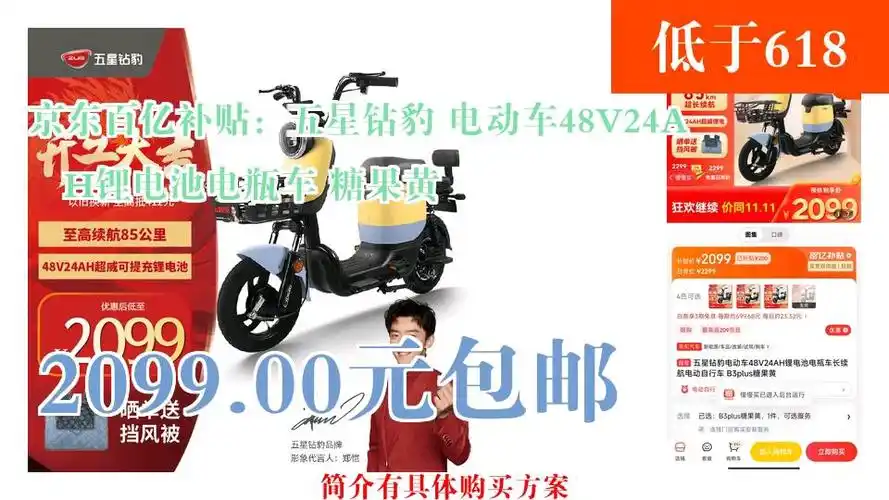 00元包邮】 京东百亿补贴:五星钻豹 电动车48v24ah锂电池电瓶车 糖果