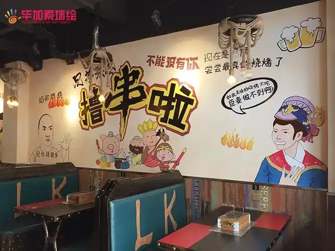 烧烤店墙绘 烧烤店彩绘 餐饮墙绘 餐厅彩绘 天津墙绘 天津手绘墙 天津