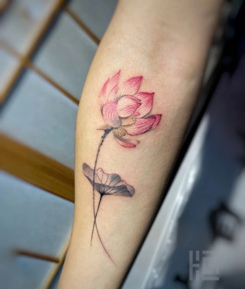 2021最新荷花纹身图案精选好看的水墨荷花纹身