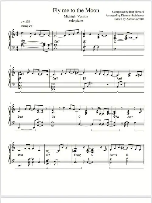 钢琴谱flymetothemoonclosetoyou