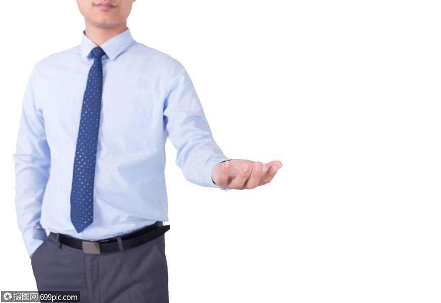 商务男士单手托掌手势动作