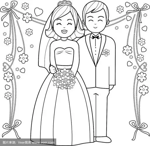 新娘和新郎涂色书页.