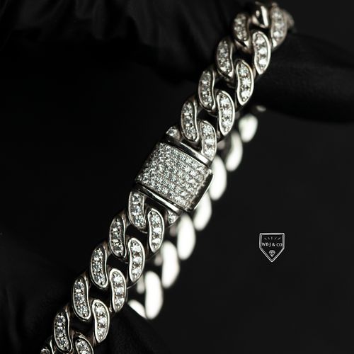 古巴手链wbj定制珠宝纯银10mm单排镶嵌hiphop手链