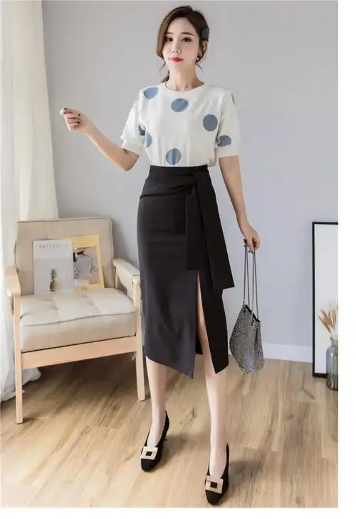 半身裙春夏2019新款高腰网红前开叉性感一步裙包臀裙中长款9396_猫客