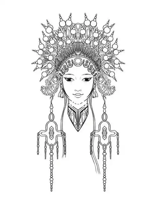 勤明绘国风人物头饰线稿