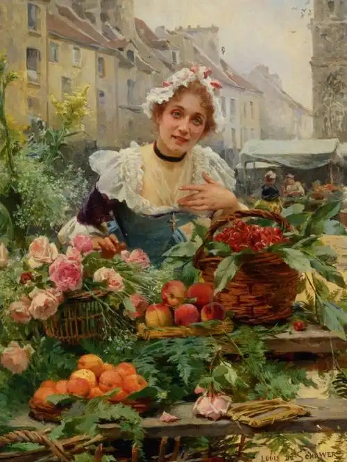 油画分享20卖花女