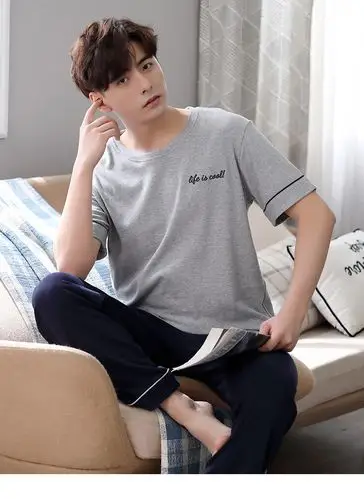 好穿舒适的睡觉穿的男士睡衣夏季短袖长裤家居服夏装薄款男款男装夏天