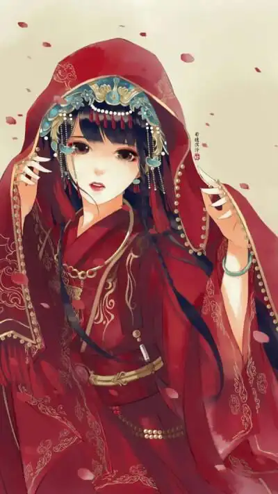 手绘古风红衣女子