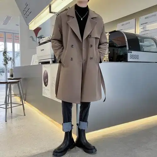 风衣男韩版999秋季西装领外套长款优质新款过膝大衣宽松休闲男装