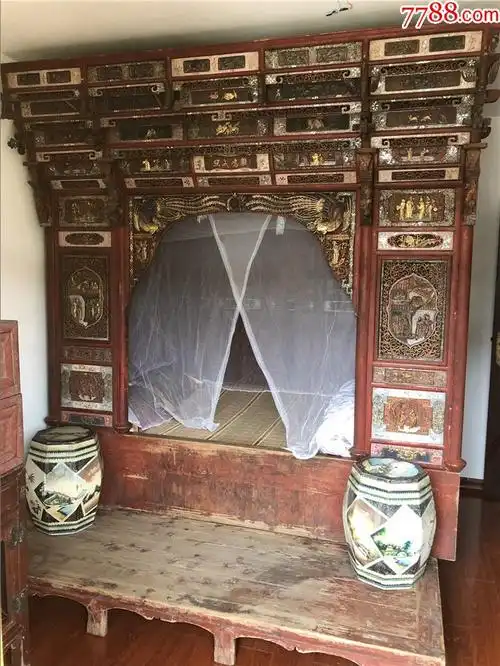 清代千工架子床拔步床婚床老家具老物件木雕花板民俗凉博物