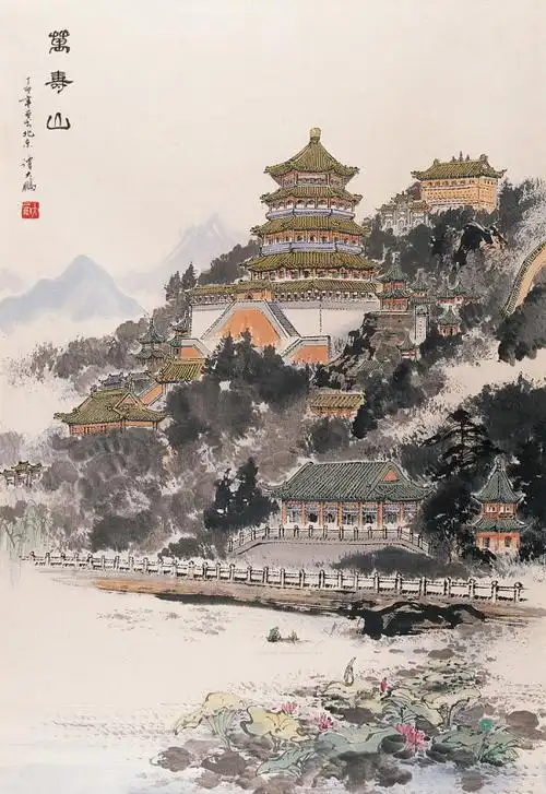 著名古建筑画家谭大鹏的国画作品赏心悦目的画作