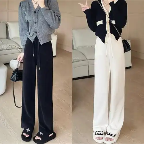 裤子女款爆款2023新款窄版直筒裤春夏宽松裤子高腰垂感休闲裤子