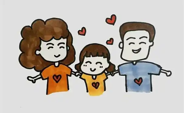 一家三口手拉手简笔画怎么画步骤教程