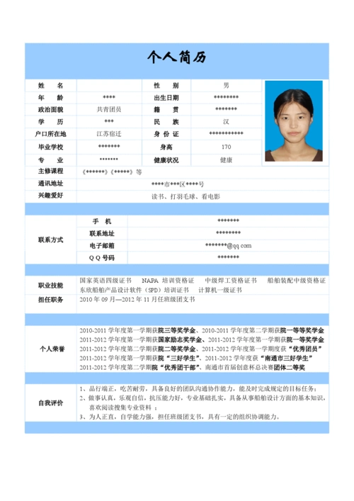 大学生个人简历标准模板(精品)