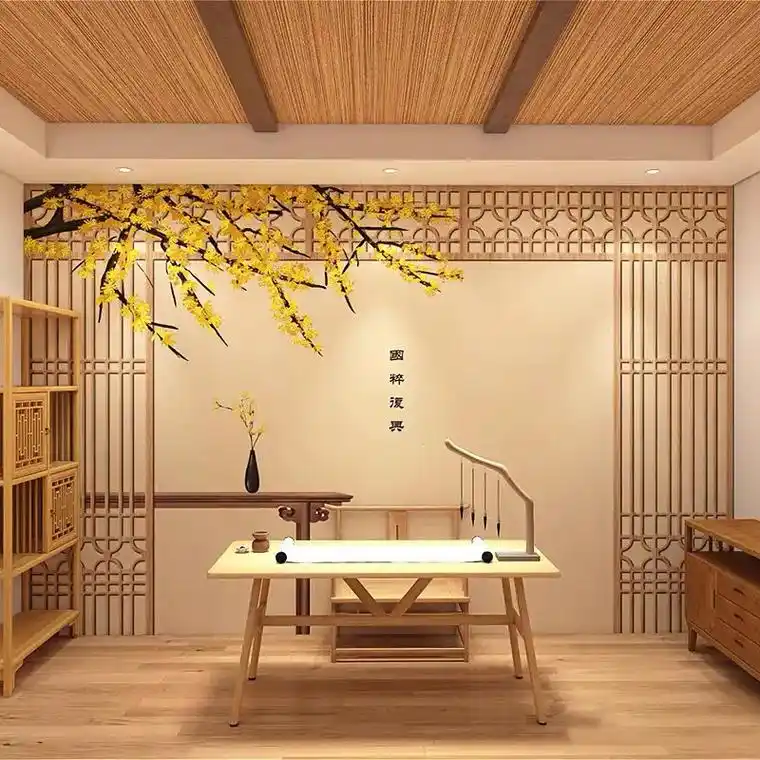 中国风文化背景墙壁纸新中式古风3d花鸟屏