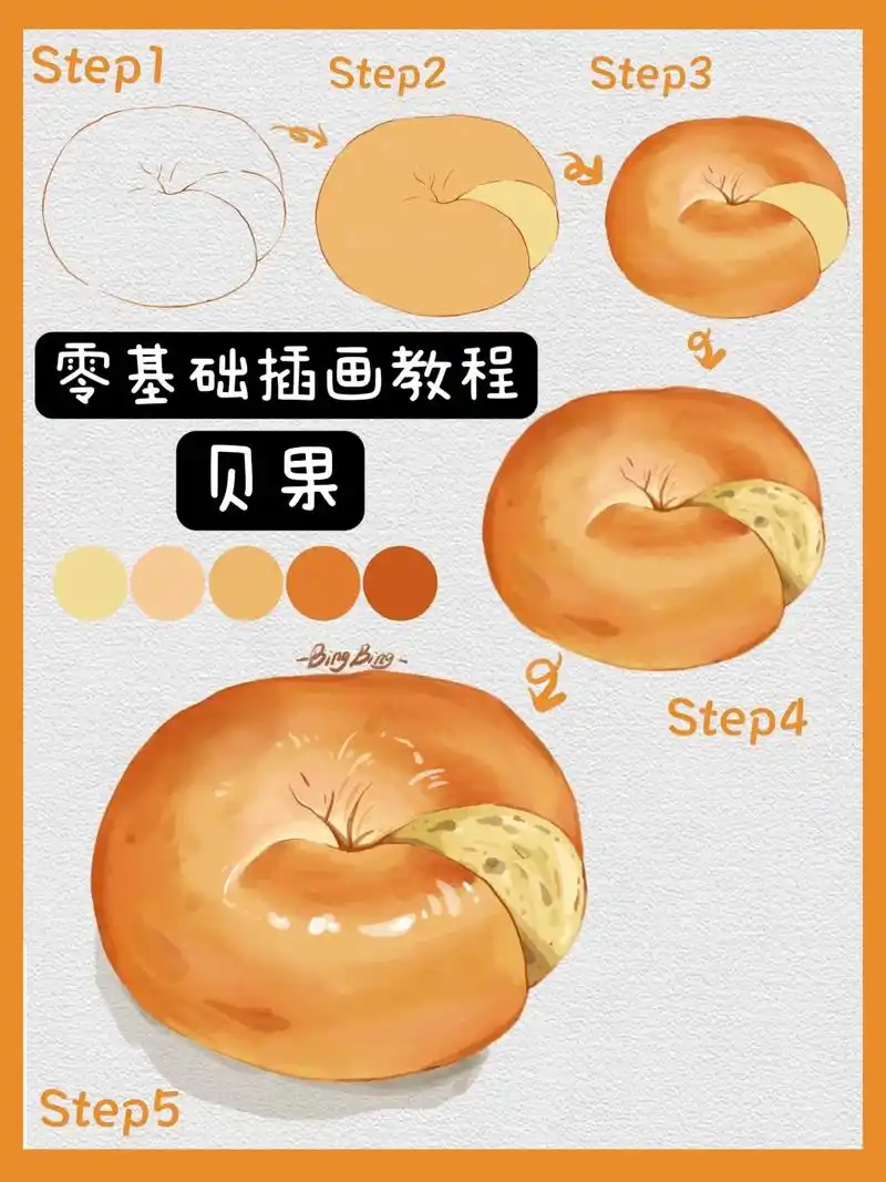 零基础插画教程(贝果)#procreate绘画 #水彩美食画 - 抖音
