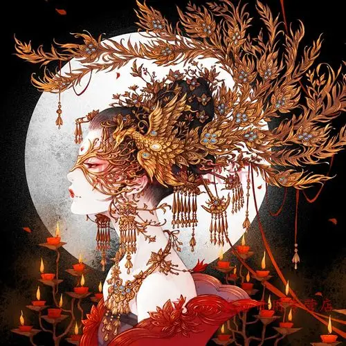 古风美女凤凰于飞小件十字绣半面妆diy刺绣材料包 棉线-凤凰于飞60x60