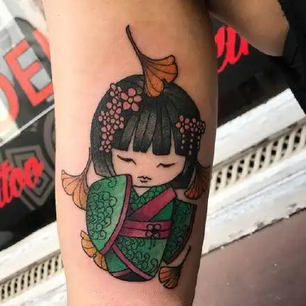 和风浴衣小娃娃灵性且可爱的和服小日式艺伎纹身图案78