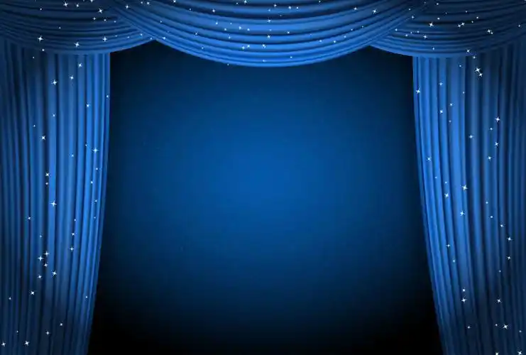 抽象矢量现代蓝色座椅和幕帘的舞台背景设计