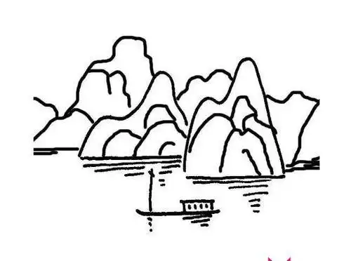 流水风景简笔画大全儿童风景简笔画-美丽的海边有太阳的山水风景简