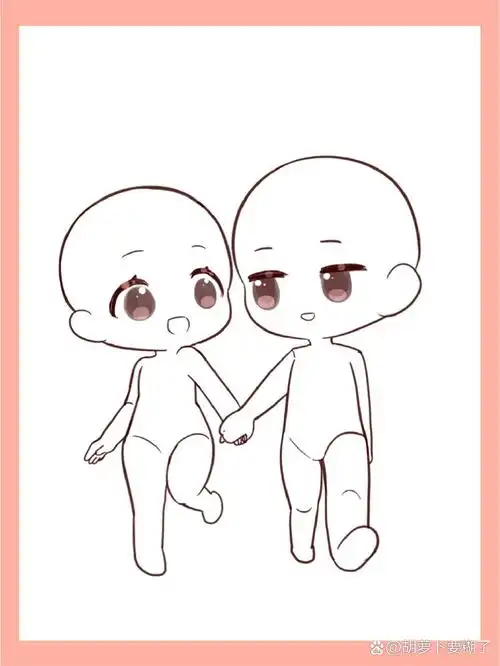 素材|超甜的q版双人cp互动模板93 想画甜甜的cp,却想不出画啥动作?
