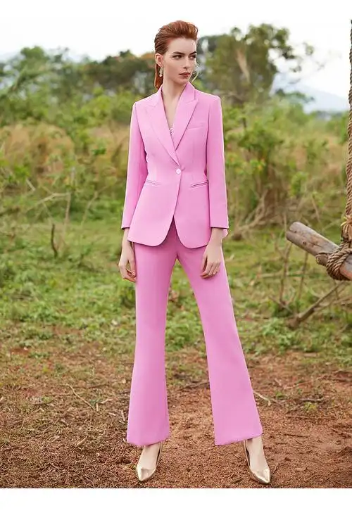 ad洋气粉色西装职业装女套装名媛气质女神范服装女上镜修身显瘦单件