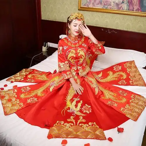 秀禾服新娘2019新款结婚中式婚纱礼服凤冠霞帔禾服结婚古装龙凤褂