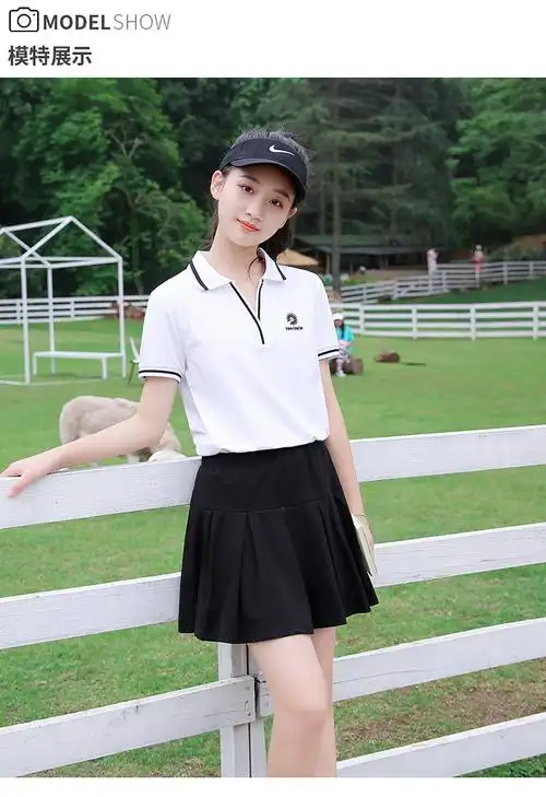 初中生夏装女2020新款学院风polo衫百褶裙半身短裙少女运动两件套
