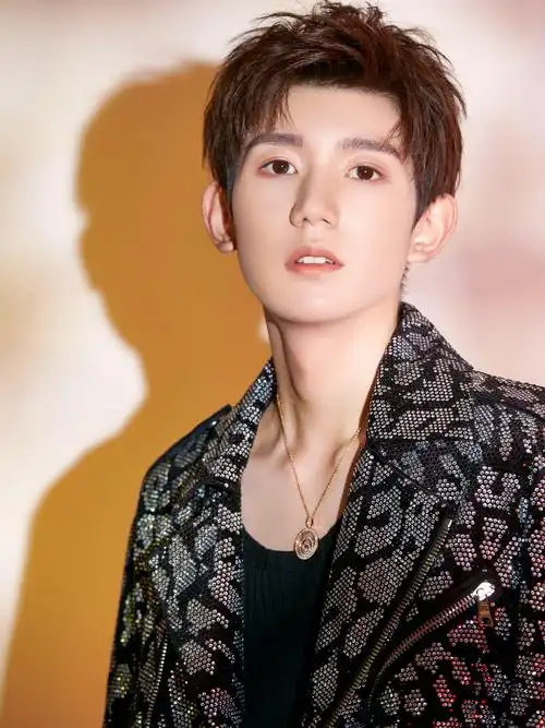 王源水钻豹纹皮衣帅气写真